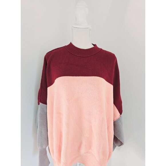 Free People Easy Street Cotton Blend Colorblock Knit Oversize Sweater Jumper M - Picture 3 of 11